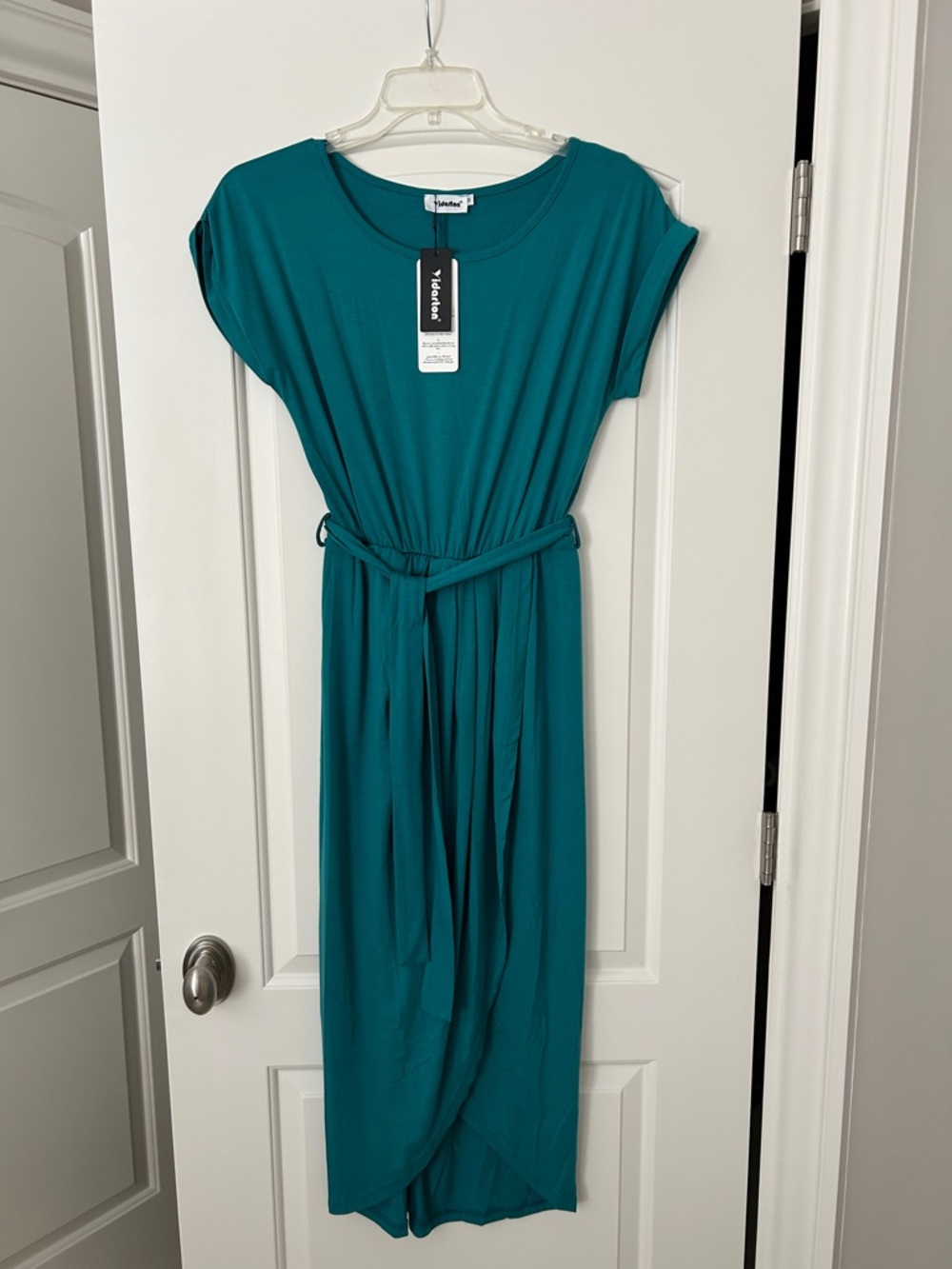 Yidarton Teal Maxi Dress with Self-Tie Waist